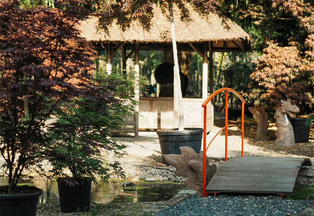 Brücke und Pavillon im Japangarten