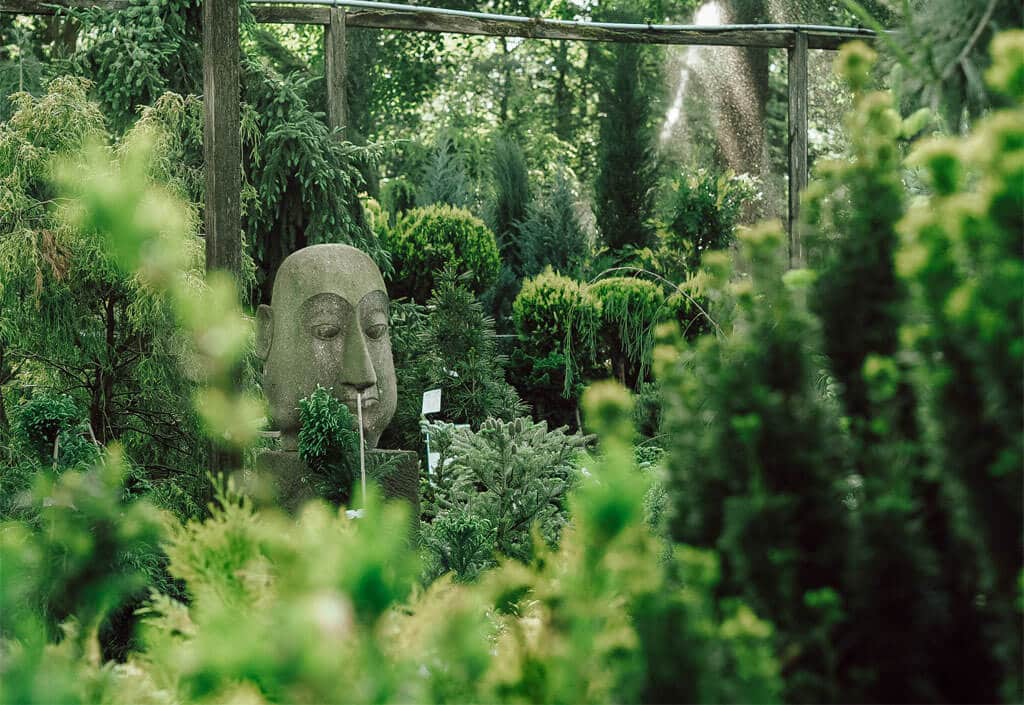 Statue bei den Zier und Nadelgehölzen