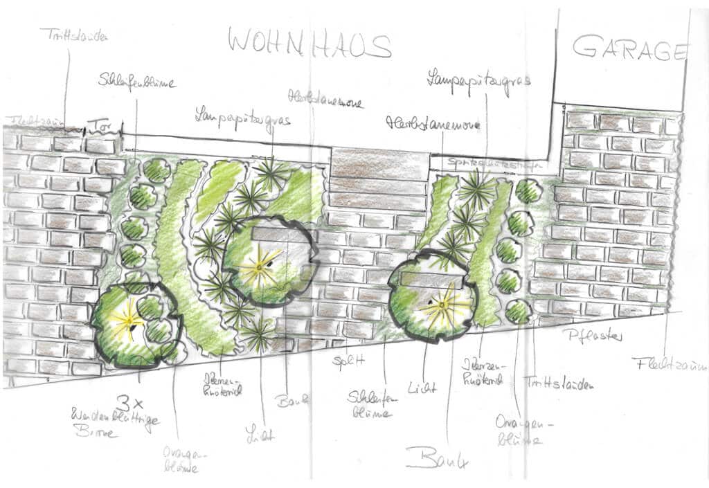 Vorgartenplanung Skizze der Pflanzgarten
